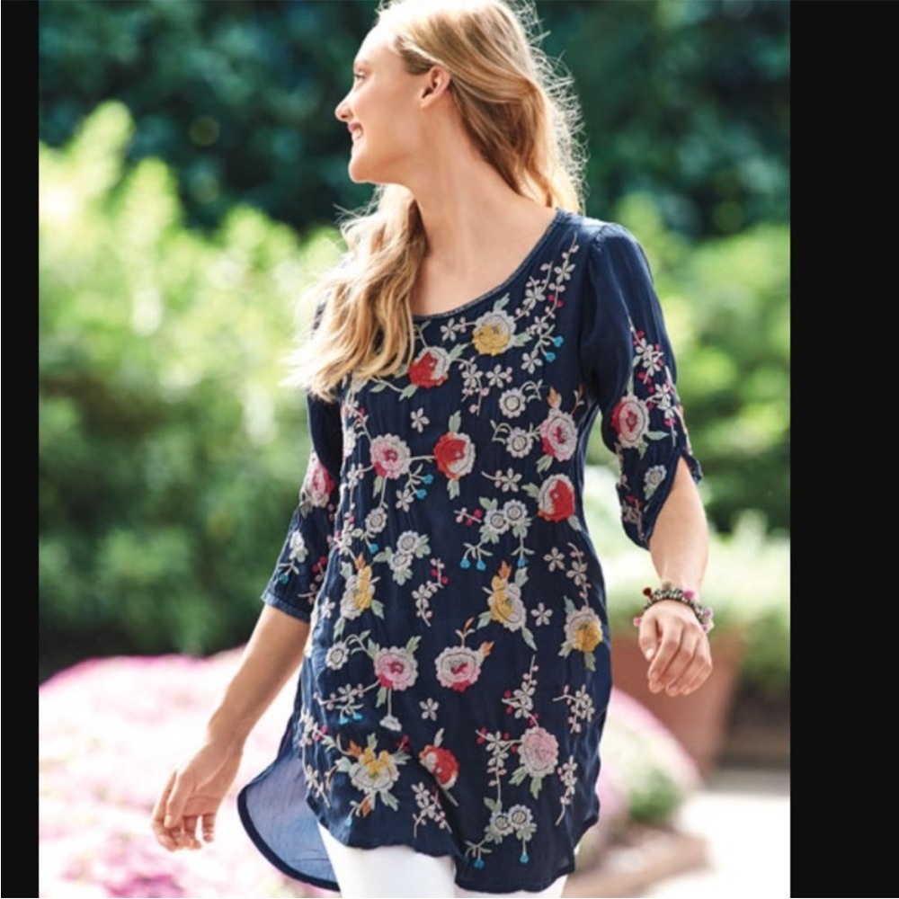 Johnny Was Navy Playa Floral Tunic XS